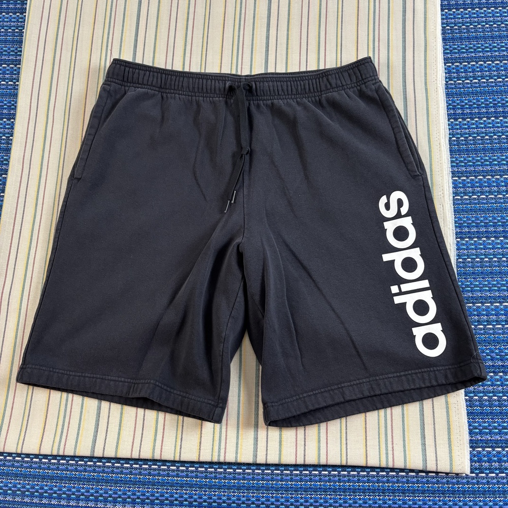 Adidas Shorts Mens XL Black Fleece Sweat Drawstring 10 Inseam Logo Gym Athletic